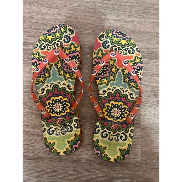 Vera Bradley Rio Orange Flower Print Flip Flops Sz 7.5 - Picture 8 of 11